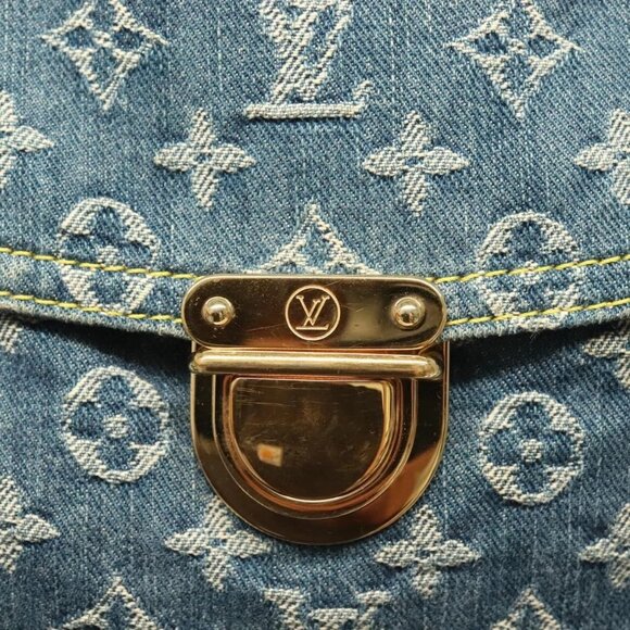 LOUIS VUITTON Monogram Denim Flat Shopper Tote Bag Blue LV Auth - Picture 11 of 16
